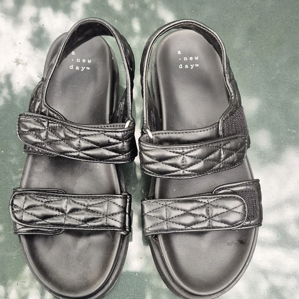 A New Day Black Slide Sandals with Braided Straps